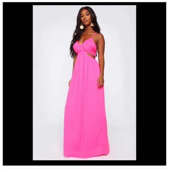 FASHION NOVA Hot Pink Cut Out Maxi Dress - Picture 1 of 8